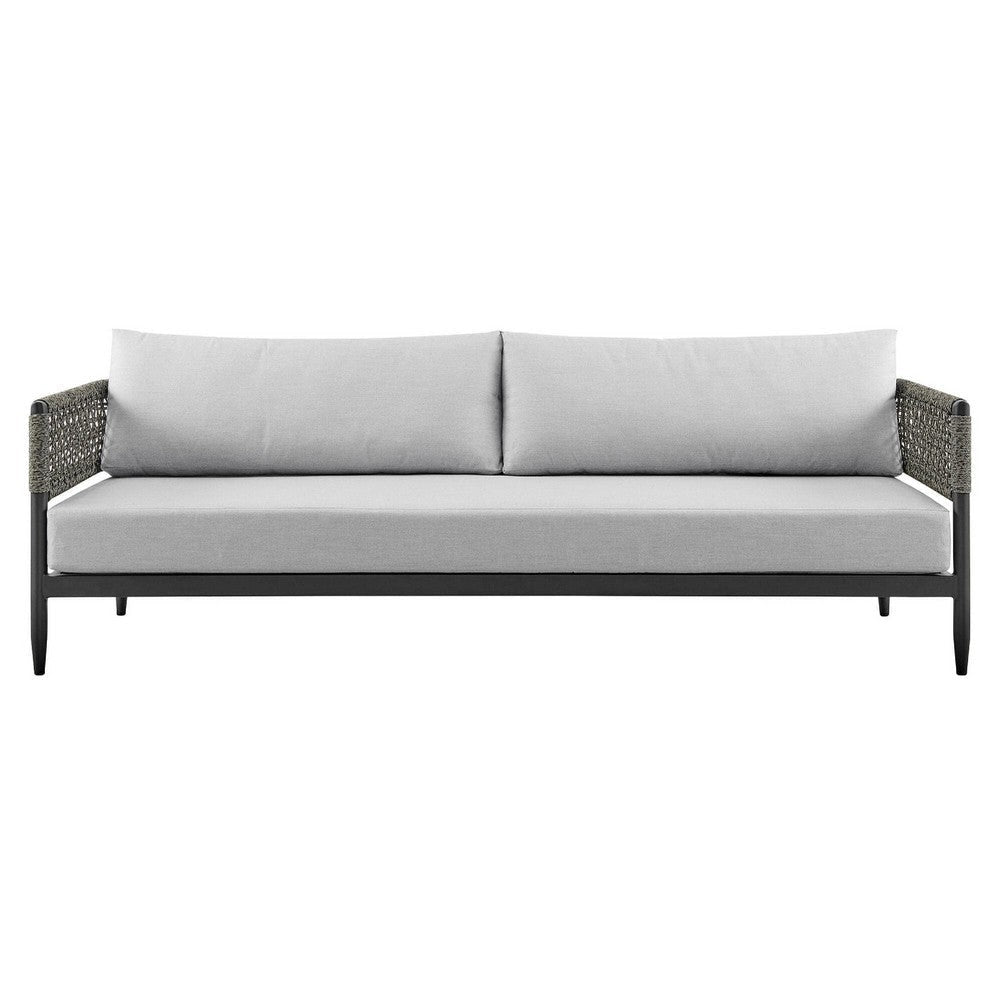 Adiy Outdoor Curved Sofa | PVC Woven Rope | Black Metal | 84’’ Gray BM339104