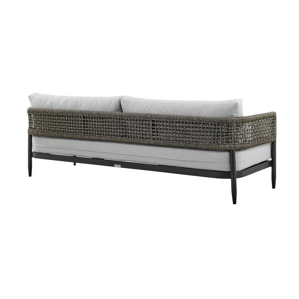 Adiy Outdoor Curved Sofa | PVC Woven Rope | Black Metal | 84’’ Gray BM339104
