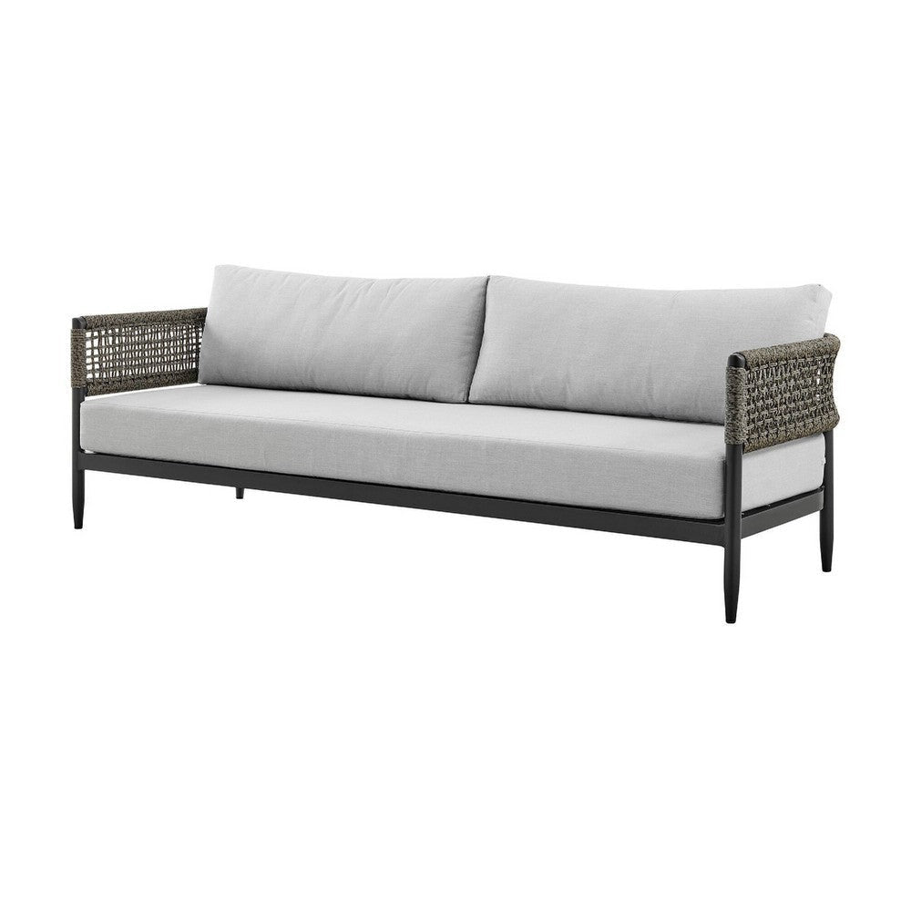 Adiy Outdoor Curved Sofa | PVC Woven Rope | Black Metal | 84’’ Gray BM339104