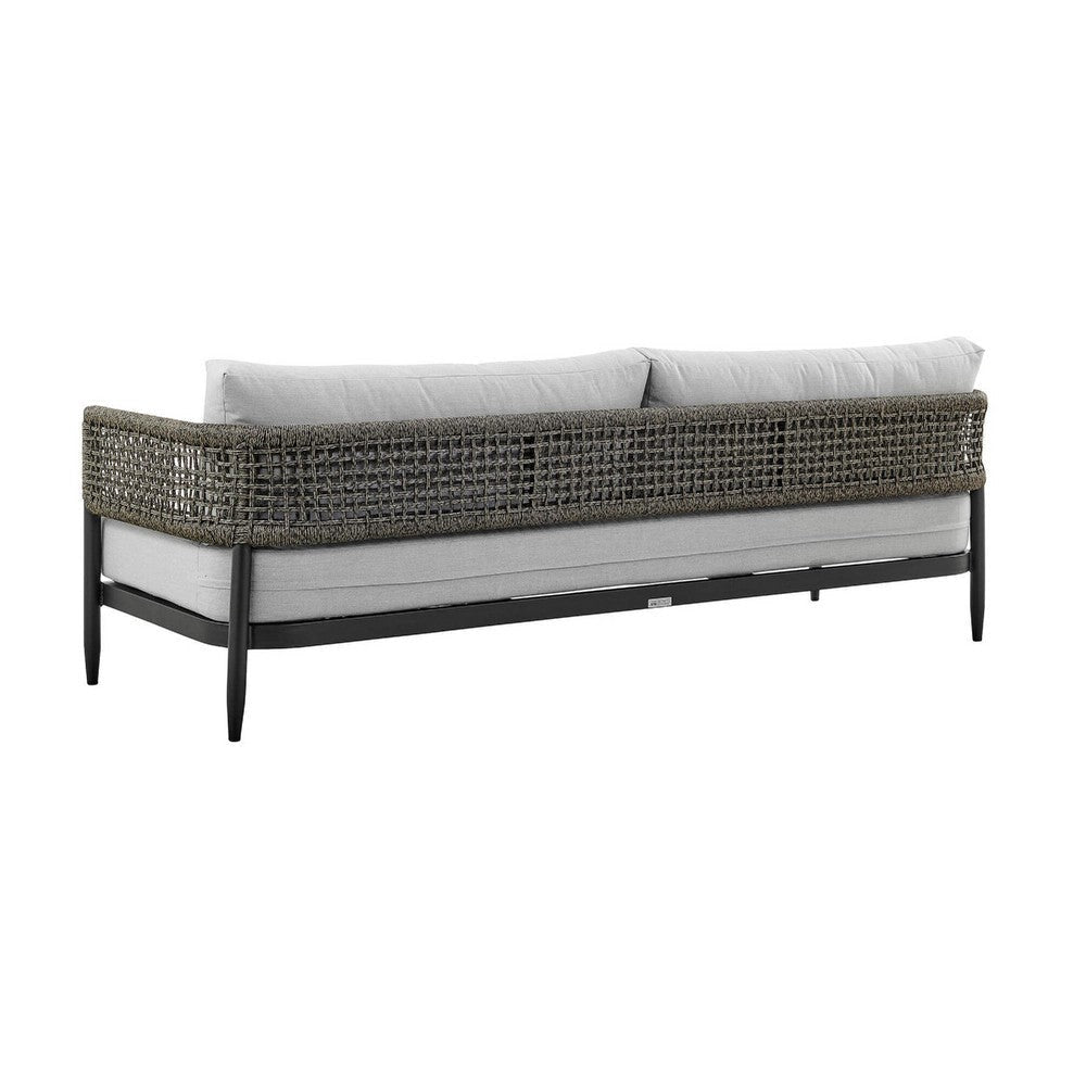 Adiy Outdoor Curved Sofa | PVC Woven Rope | Black Metal | 84’’ Gray BM339104