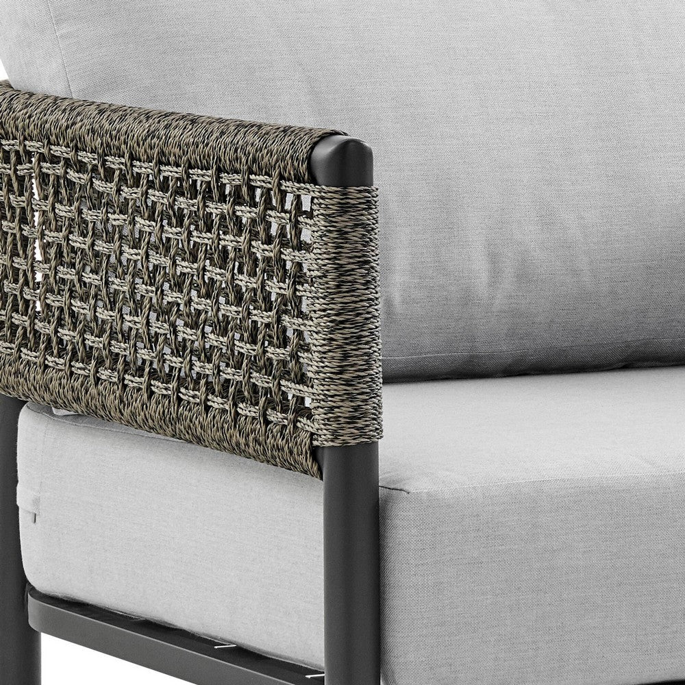 Adiy Outdoor Curved Sofa | PVC Woven Rope | Black Metal | 84’’ Gray BM339104