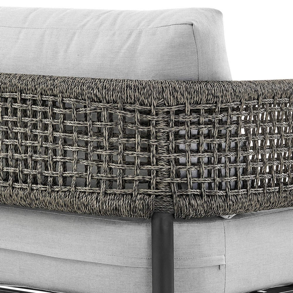 Adiy Outdoor Curved Sofa | PVC Woven Rope | Black Metal | 84’’ Gray BM339104