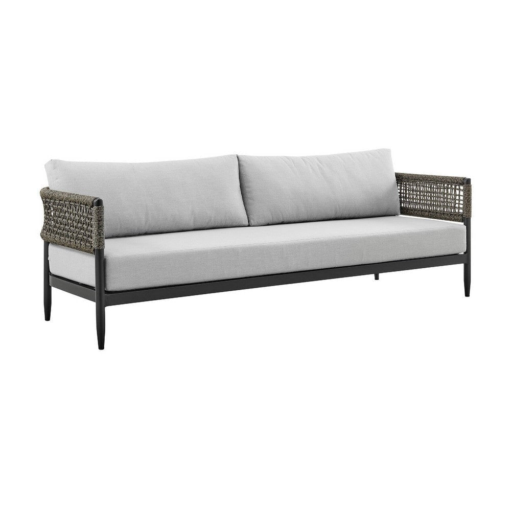 Adiy Outdoor Curved Sofa | PVC Woven Rope | Black Metal | 84" Gray