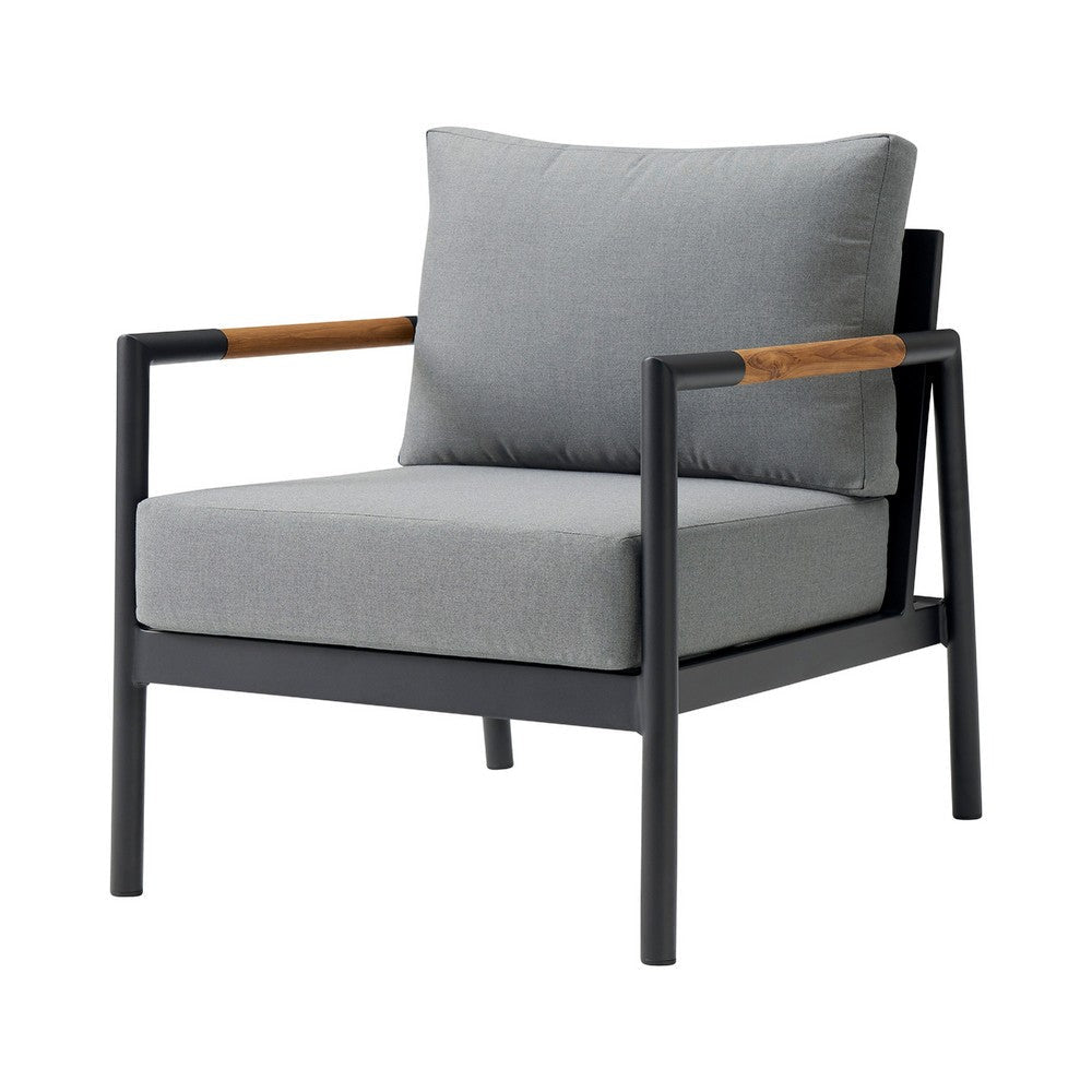 Razi Outdoor Club Chair with Teak Armrests | Black Metal | Dark Gray BM339109