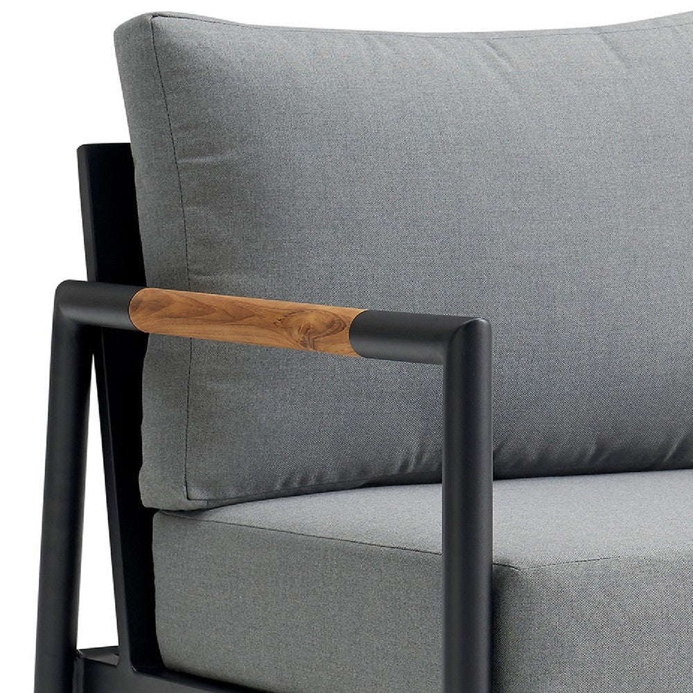 Razi Outdoor Club Chair with Teak Armrests | Black Metal | Dark Gray BM339109