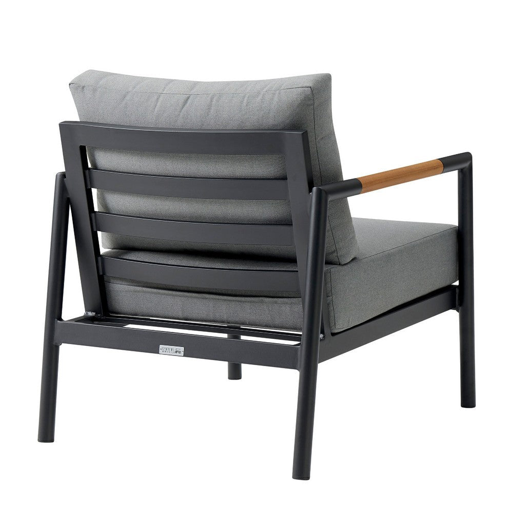 Razi Outdoor Club Chair with Teak Armrests | Black Metal | Dark Gray BM339109