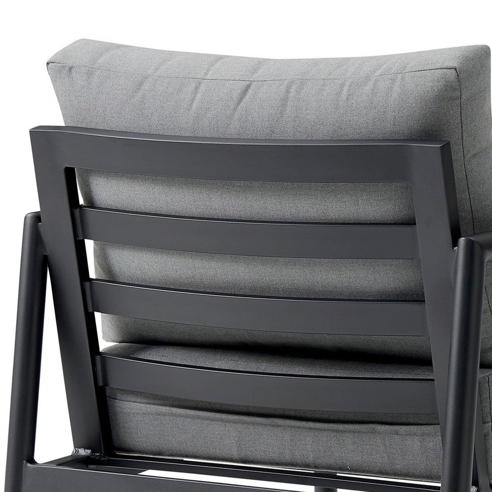 Razi Outdoor Club Chair with Teak Armrests | Black Metal | Dark Gray BM339109