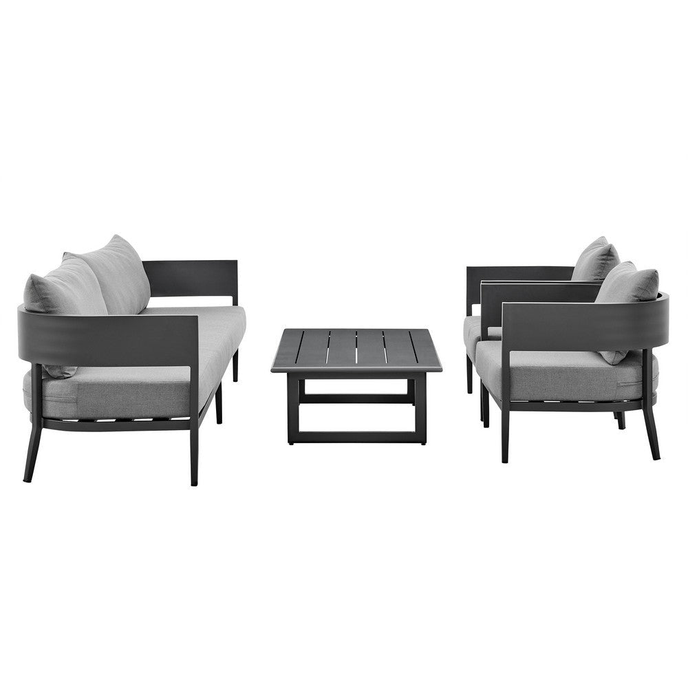 Enya Patio Coffee Table | Dark Gray Aluminum | 48" Rectangle Slatted Top