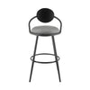 Carny Swivel Barstool Chair | Black Iron | Wood Back | Gray Faux Leather