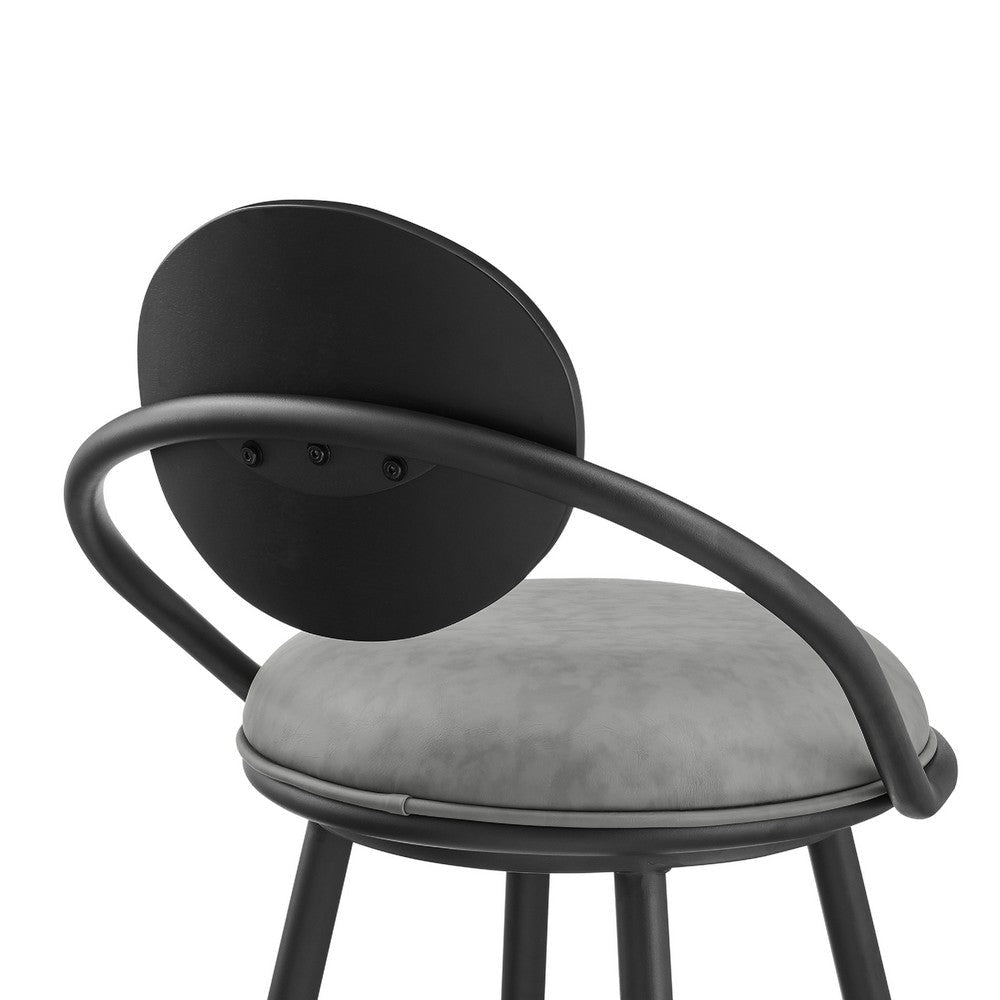 Carny Swivel Barstool Chair | Black Iron | Wood Back | Gray Faux Leather