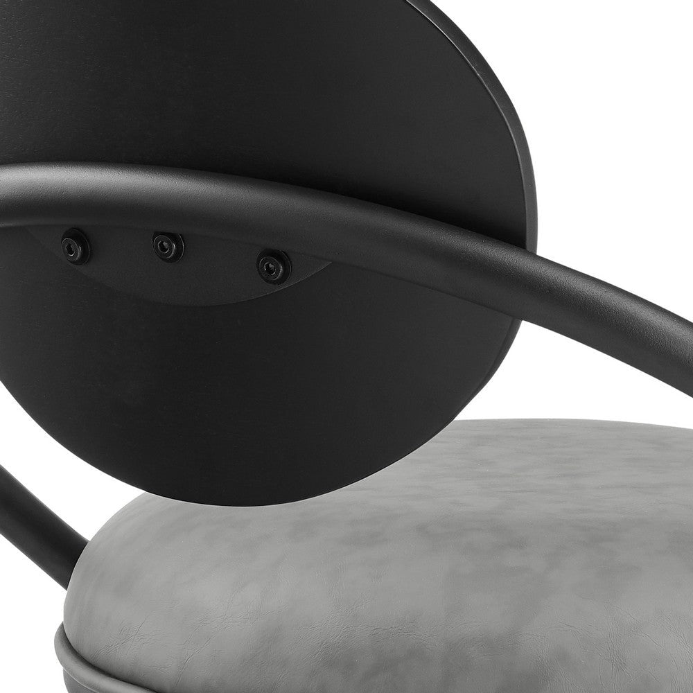 Carny Swivel Barstool Chair | Black Iron | Wood Back | Gray Faux Leather