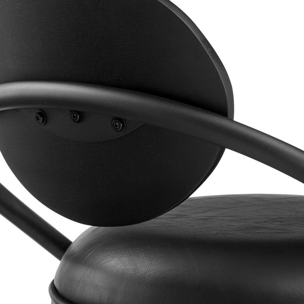 Carny Swivel Barstool Chair | Black Iron | Wood Back | Black Faux Leather