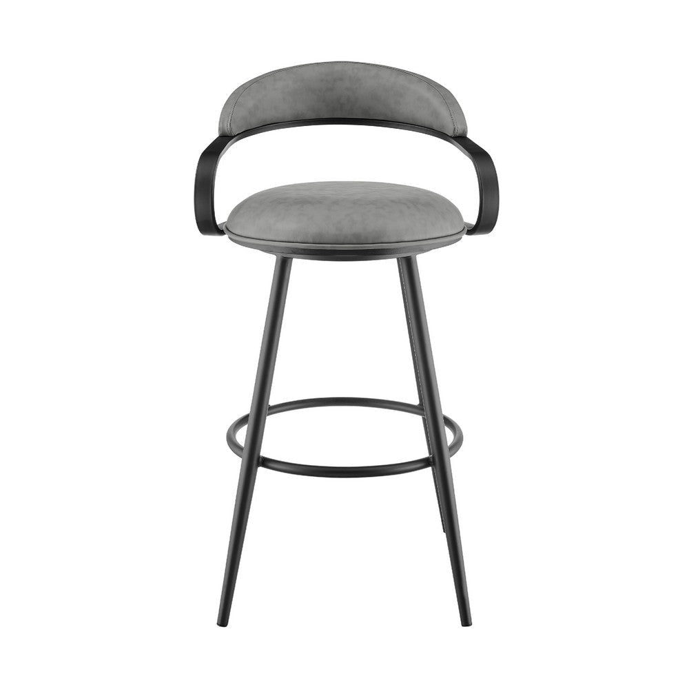 Gargy Swivel Barstool Chair with Floating Back | Black | Gray Faux Leather