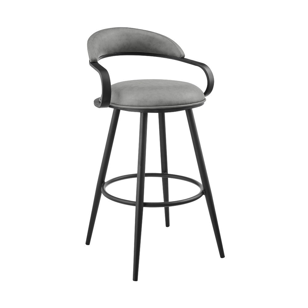 Gargy Swivel Barstool Chair with Floating Back | Black | Gray Faux Leather