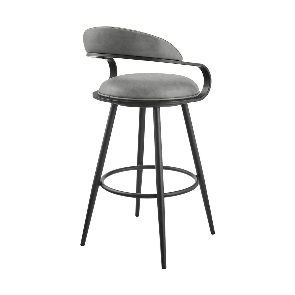 Gargy Swivel Barstool Chair with Floating Back | Black | Gray Faux Leather