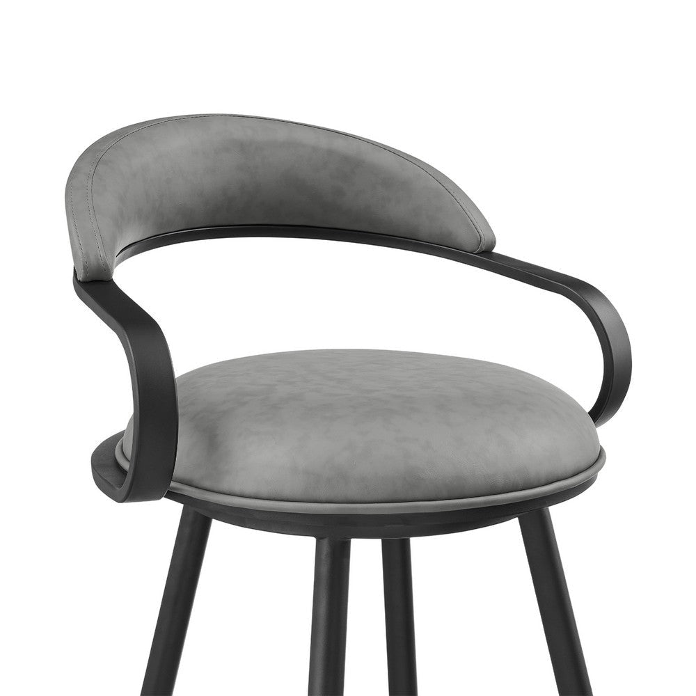 Gargy Swivel Barstool Chair with Floating Back | Black | Gray Faux Leather