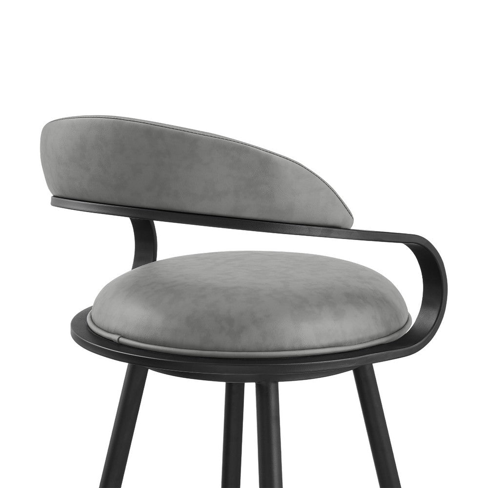 Gargy Swivel Barstool Chair with Floating Back | Black | Gray Faux Leather