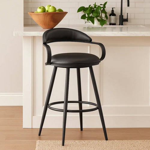 Gargy Swivel Counter Stool Chair | Floating Back | Black Faux Leather