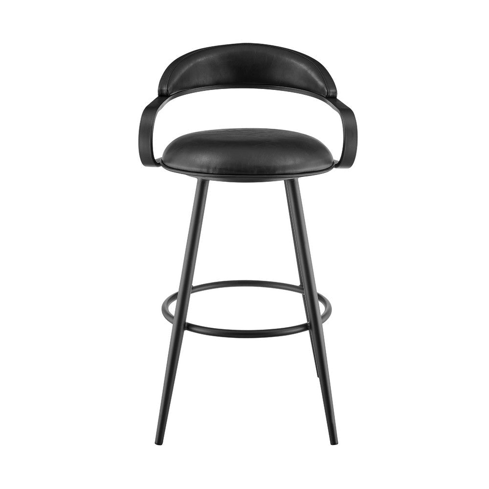 Gargy Swivel Barstool Chair | Floating Back | Iron | Black Faux Leather