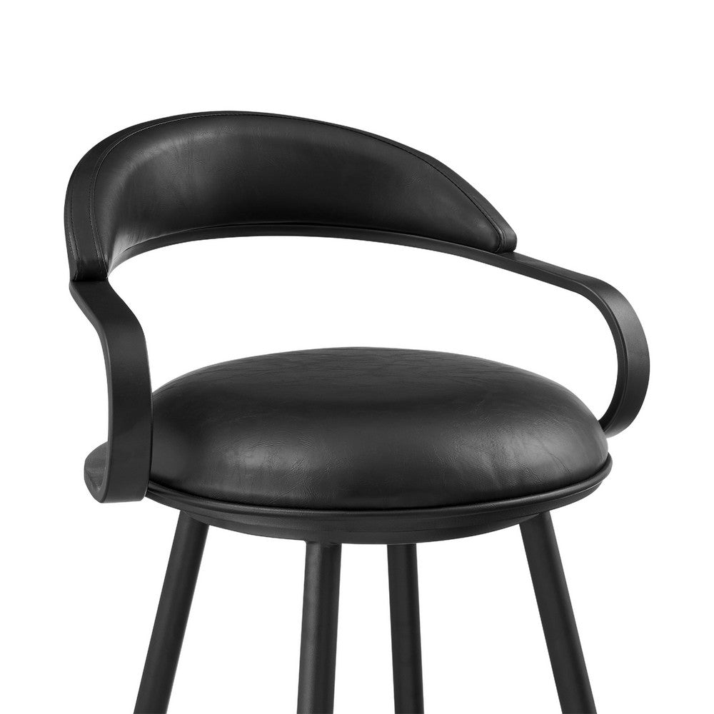 Gargy Swivel Barstool Chair | Floating Back | Iron | Black Faux Leather