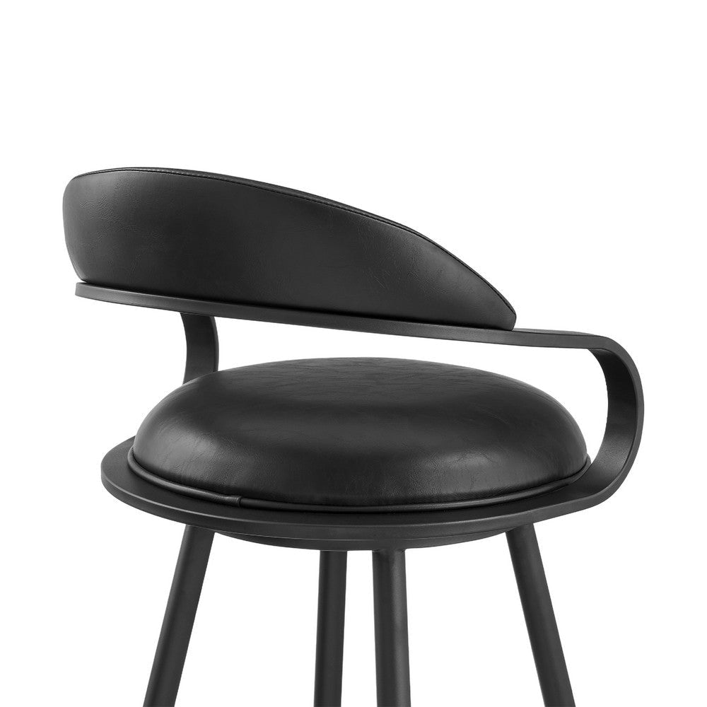 Gargy Swivel Barstool Chair | Floating Back | Iron | Black Faux Leather