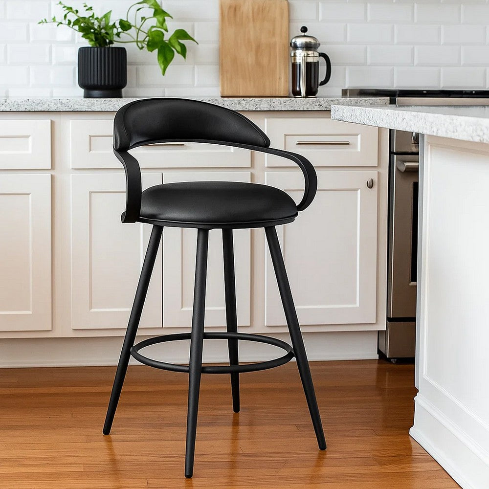 Gargy Swivel Barstool Chair | Floating Back | Iron | Black Faux Leather
