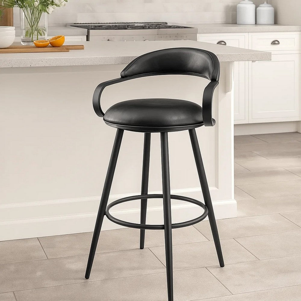 Gargy Swivel Barstool Chair | Floating Back | Iron | Black Faux Leather