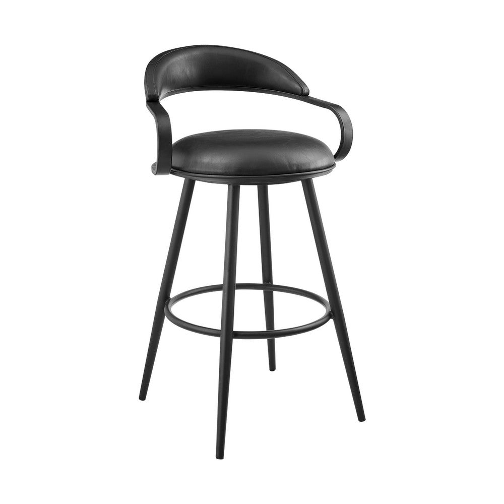 Gargy Swivel Barstool Chair | Floating Back | Iron | Black Faux Leather