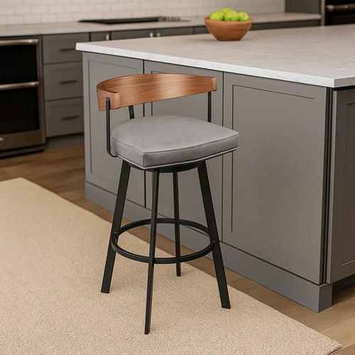Lasie Swivel Counter Stool Chair | Walnut Brown, Gray Faux Leather