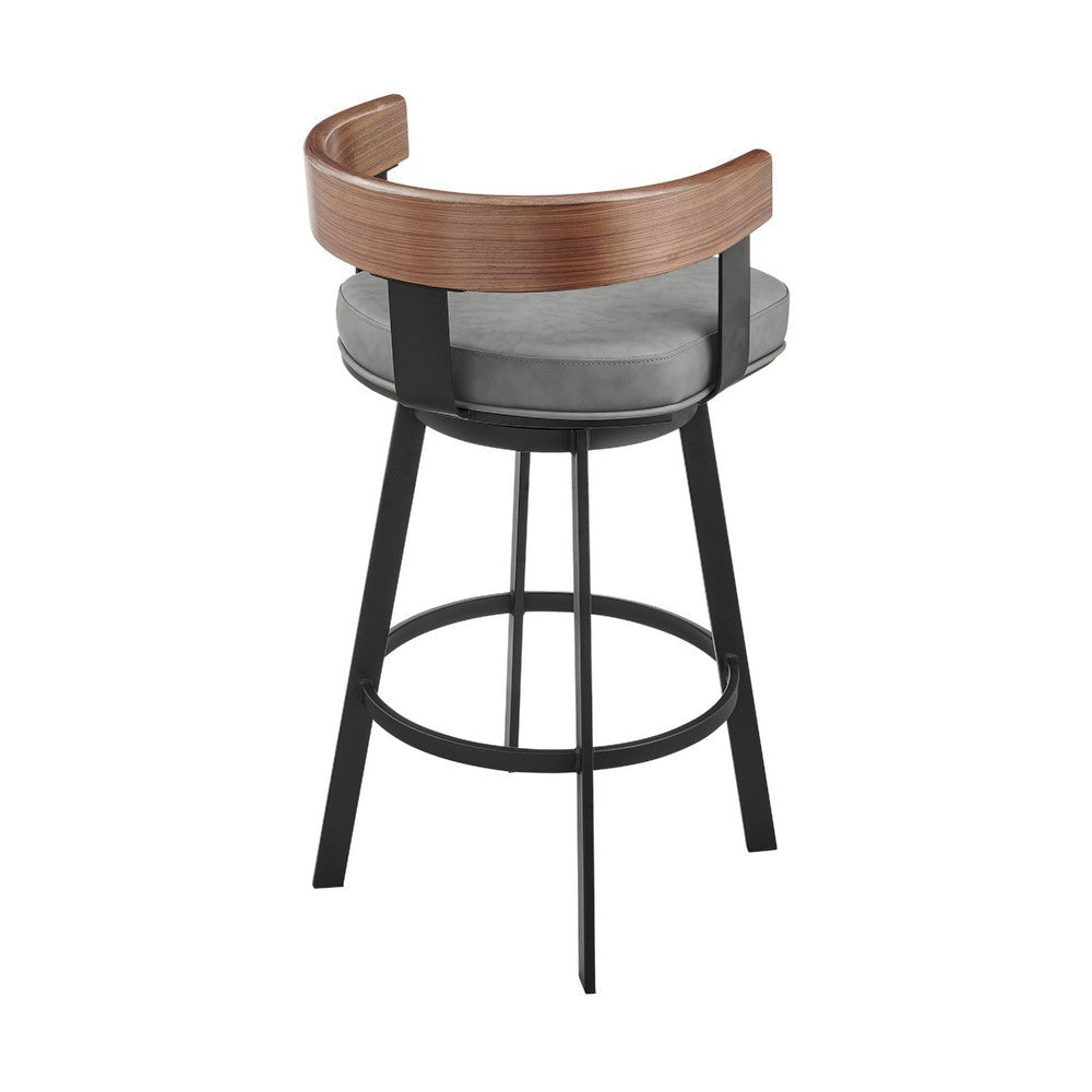 Idri Swivel Counter Stool Chair | Walnut Brown | Gray Faux Leather