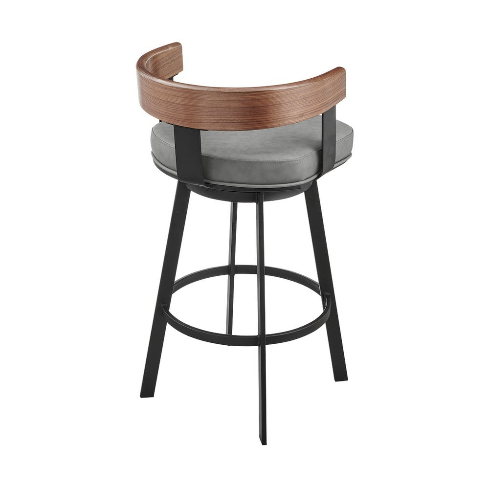 Idri Swivel Counter Stool Chair | Walnut Brown | Gray Faux Leather