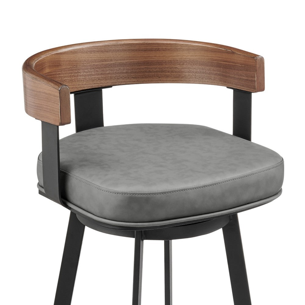 Idri Swivel Counter Stool Chair | Walnut Brown | Gray Faux Leather