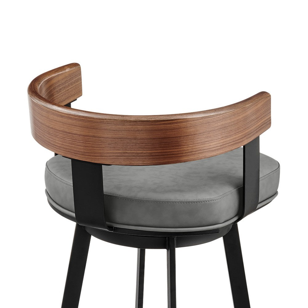 Idri Swivel Counter Stool Chair | Walnut Brown | Gray Faux Leather