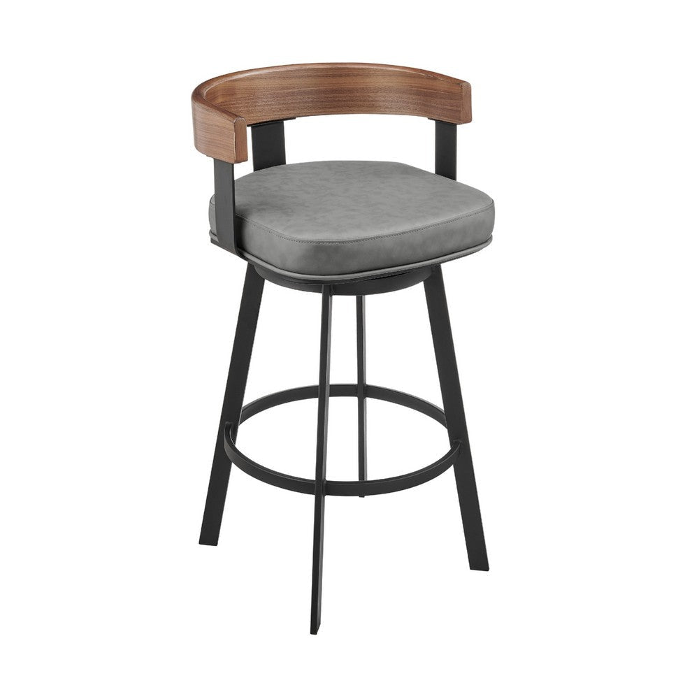 Idri Swivel Counter Stool Chair | Walnut Brown | Gray Faux Leather