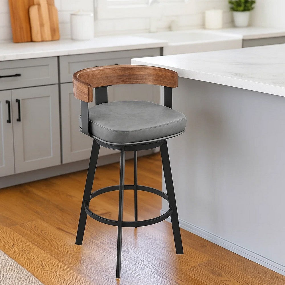 Idri Swivel Counter Stool Chair | Walnut Brown | Gray Faux Leather