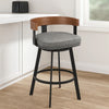Idri Swivel Counter Stool Chair | Walnut Brown | Gray Faux Leather