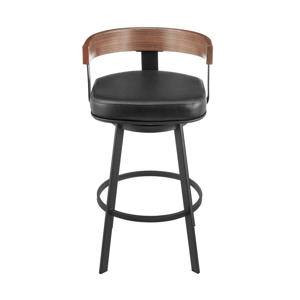 Idri Swivel Counter Stool Chair | Walnut Brown Black Faux Leather