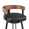Idri Swivel Counter Stool Chair | Walnut Brown Black Faux Leather