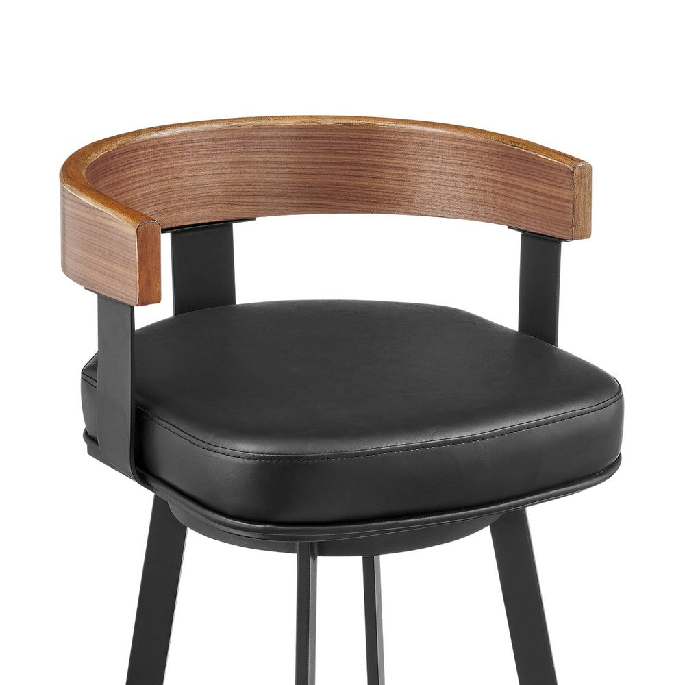 Idri Swivel Counter Stool Chair | Walnut Brown, Black Faux Leather
