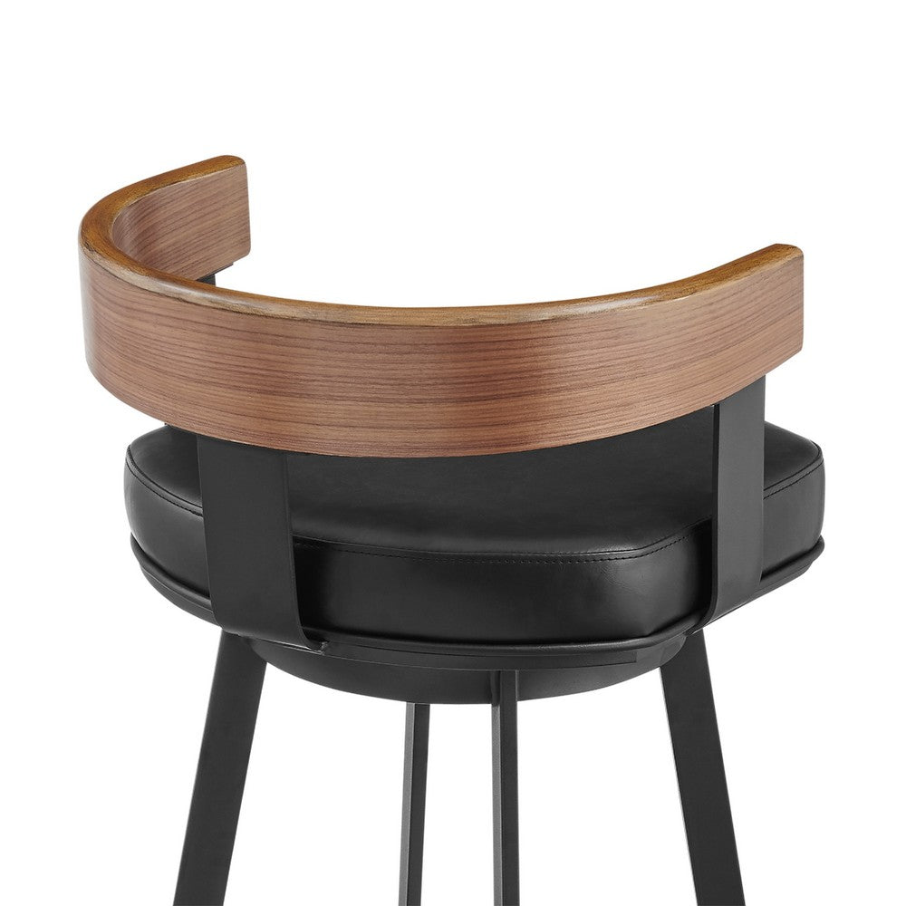 Idri Swivel Counter Stool Chair | Walnut Brown, Black Faux Leather