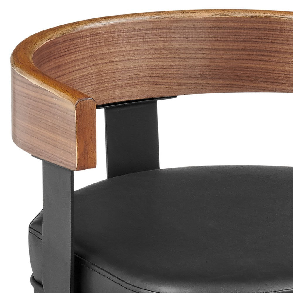 Idri Swivel Counter Stool Chair | Walnut Brown Black Faux Leather