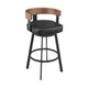 Idri Swivel Counter Stool Chair | Walnut Brown, Black Faux Leather