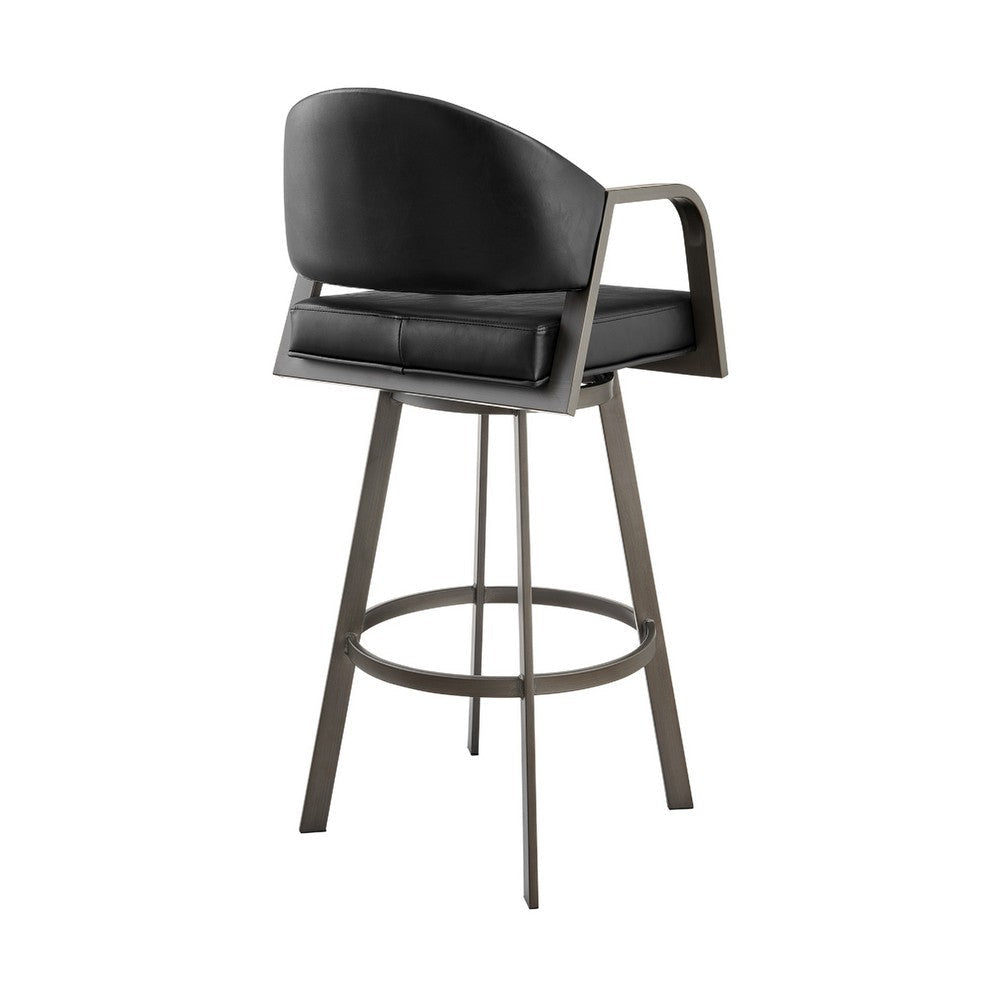 Marcy Swivel Barstool Chair | Iron Frame | Black Channel Tufted Faux Leather