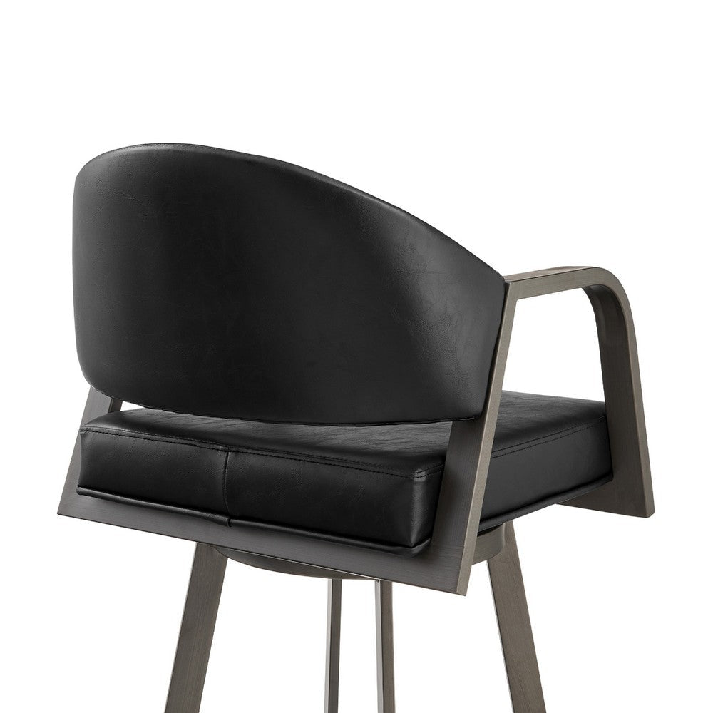 Marcy Swivel Barstool Chair | Iron Frame | Black Channel Tufted Faux Leather