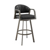 Marcy Swivel Barstool Chair | Iron Frame | Black Channel Tufted Faux Leather