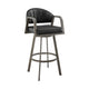 Marcy Swivel Barstool Chair | Iron Frame | Black Channel Tufted Faux Leather