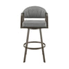 Marcy Swivel Barstool Chair | Iron | Gray Channel Tufted Faux Leather