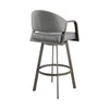 Marcy Swivel Barstool Chair | Iron | Gray Channel Tufted Faux Leather