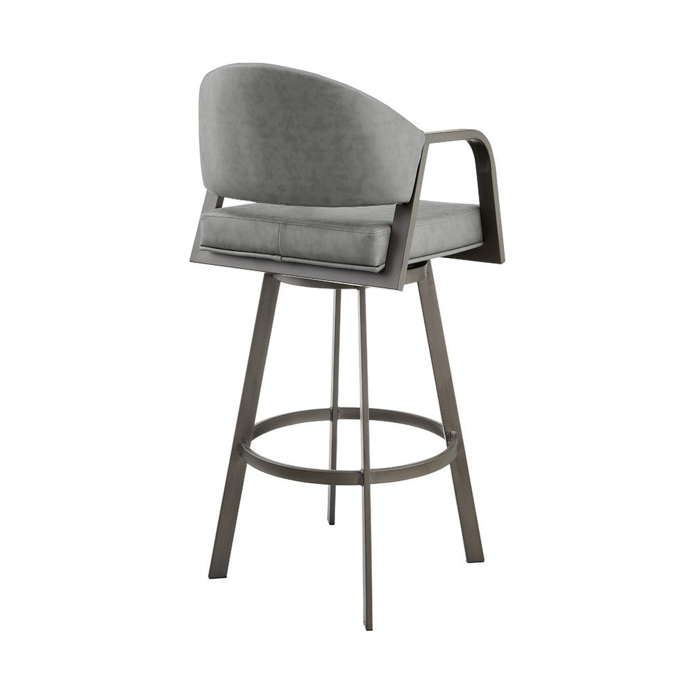 Marcy Swivel Barstool Chair | Iron | Gray Channel Tufted Faux Leather