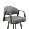 Marcy Swivel Barstool Chair | Iron | Gray Channel Tufted Faux Leather